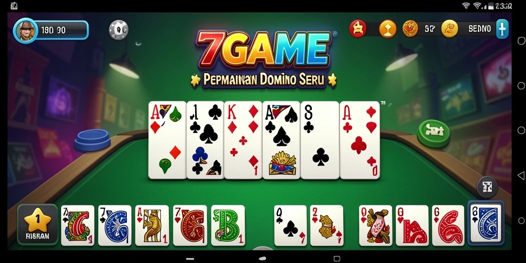 Tampilan gameplay seru dalam 7GAME dengan pemain yang bersaing di meja Domino.