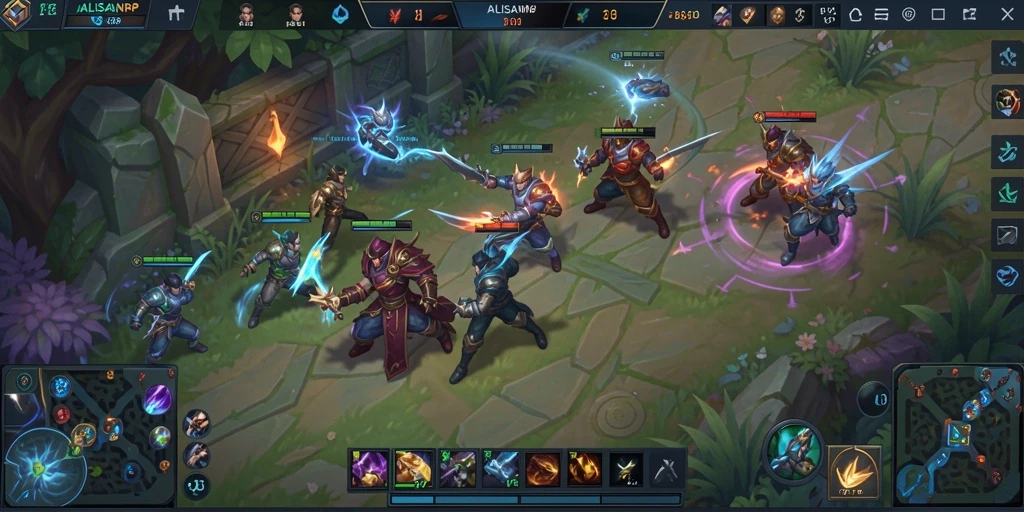 Tangkapan layar gameplay seru dalam pertempuran MOBA.