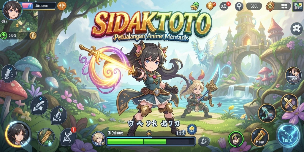 Tampilan gameplay SIDAKTOTO yang penuh warna dan karakter anime yang menarik.